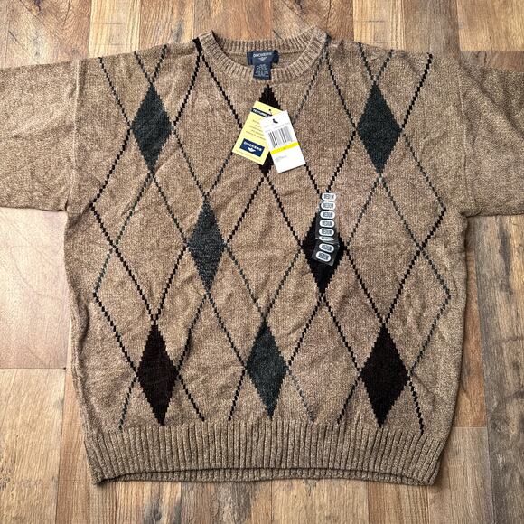 Dockers Sweater Men's‎ Medium Brown Geometric Grandpa Textured Chenille NWT 6186 - Picture 4 of 9